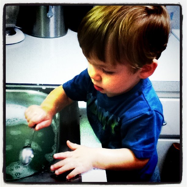 Helping Mama with the dishes
