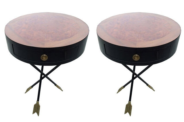 drum tables with arrow and feather legs $2250