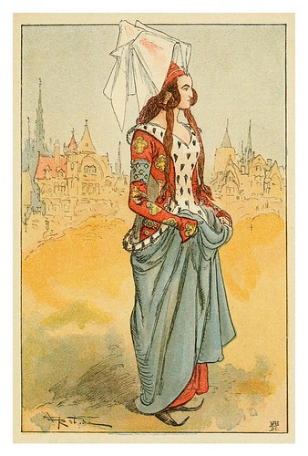 015-Dama noble de final del siglo XIV-Mesdames nos aieules dix siecles d'elegances 1800- Albert Robida