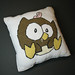 Owly and Wormy Cross-stitch Pillow by Tabitha • <a style="font-size:0.8em;" href="//www.flickr.com/photos/25943734@N06/5505432572/" target="_blank">View on Flickr</a>