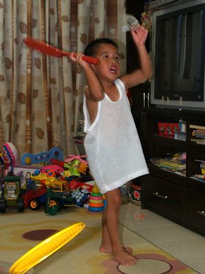 Julian plays badminton