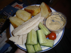 Pitta bread fingers, roasties, etc. with leftover hummus