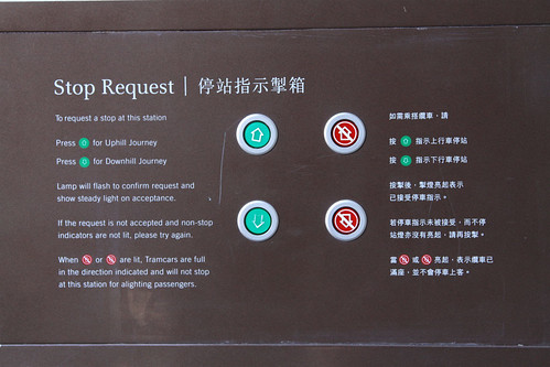 Stop request buttons for the Peak Tram intermediate station