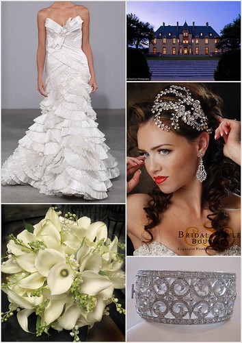  images clockwise from upper left bridal gown Pnina Tornai 