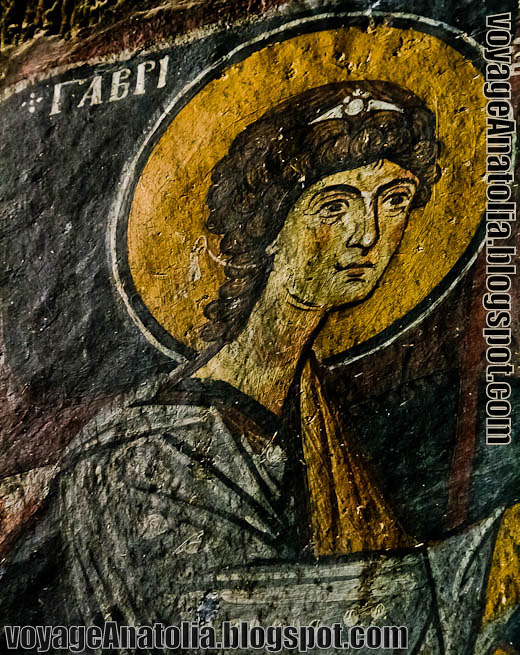 Archangel fresco in hidden church Gümüsler in Cappadocia