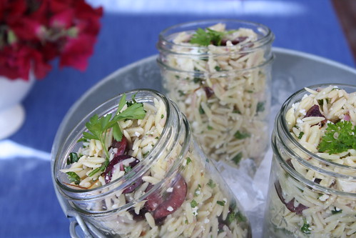 Orzo salad with cherries and feta