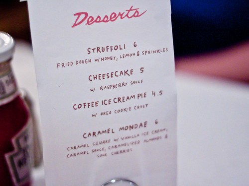 Partial desserts menu