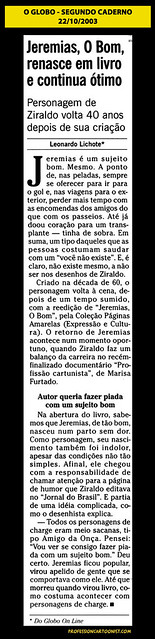 "Jeremias, O Bom, renasce em livro e continua ótimo" - O Globo - 22/10/2003