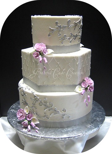 Elegant Silver and White Wedding Cake