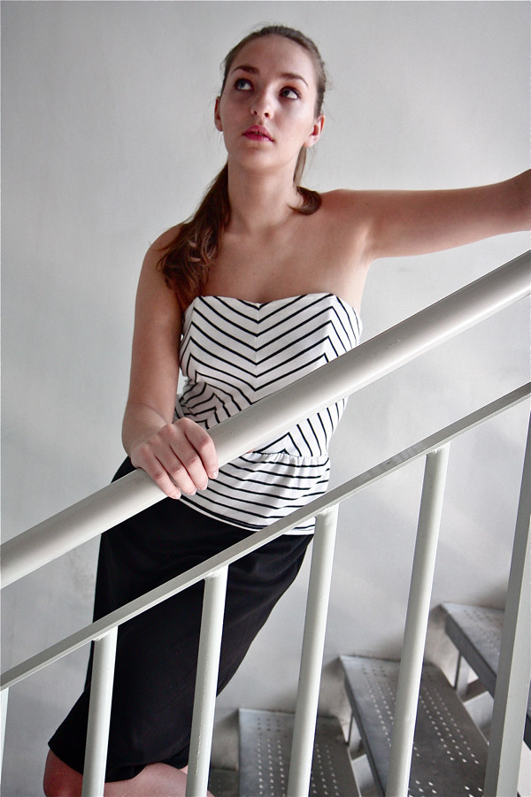 Black/white striped bustier dress
