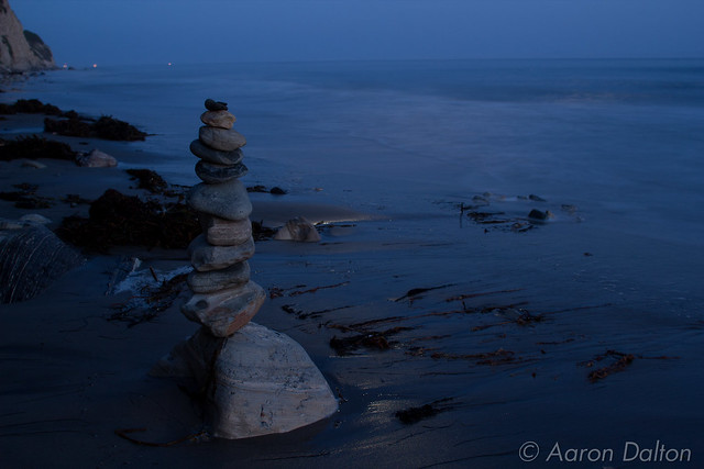 Cairn on Beach at Night
