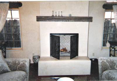 Kiva fireplace front made with glass or screen 001
