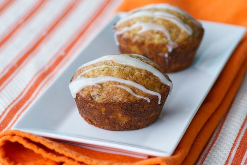 carrot cake muffins with pineapple cream cheese frosting