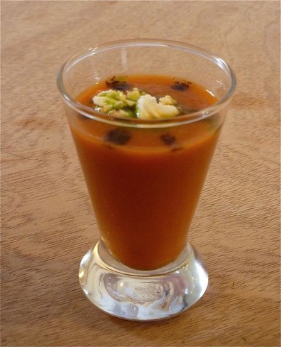 roasted tomato and fennel soup in shot glass