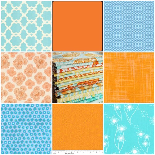 Tangerine and Aqua Inspiration Fabrics 2