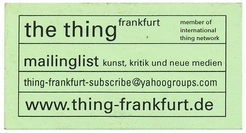 Flyer für Thing frankfurt Mailingliste. Im Jahr 2000