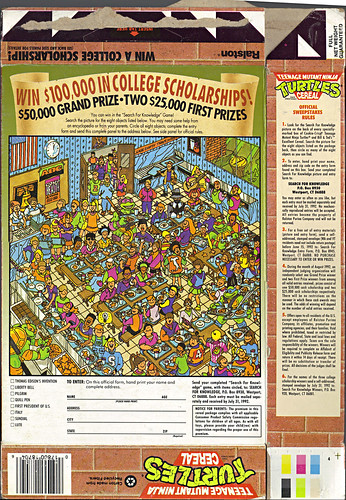 Ralston "Teenage Mutant Ninja Turtles" Cereal - '$100,000 in COLLEGE SCHOLARSHIPS!' ii (( 1991 ))