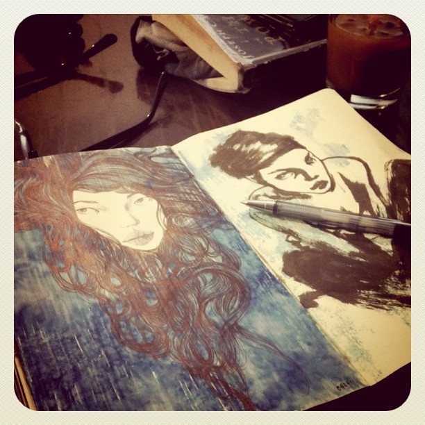 Sketching at the coffee house.