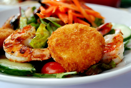 Salad with Fried Goat Cheese and Grilled Shrimp