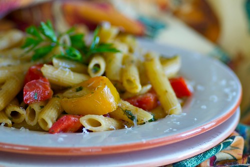 penne rigate with sweet peppers and anchovies