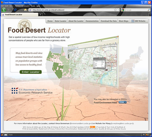 Home page of mapping tool, Food Desert Locator