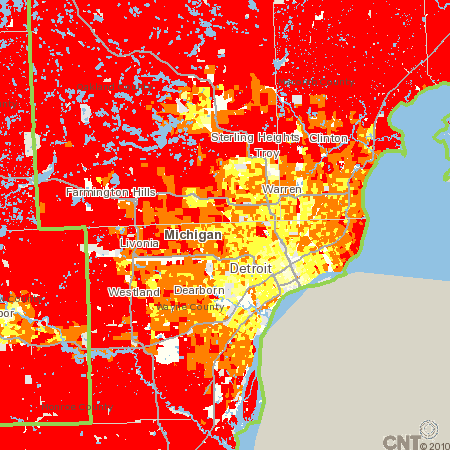CO2 per household from transportation, metro Detroit (by: CNT)