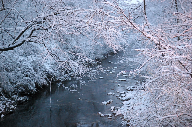 Gravois Creek, in Saint Louis County, Missouri, USA - after Spring snowfall