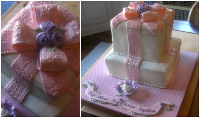 gift box cake for baby girl christening
