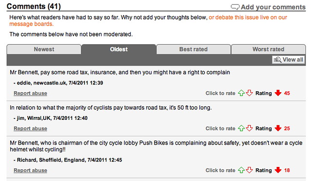 Cycle path story in Daily Fail leads to comments so hackneyed they’re almost comical