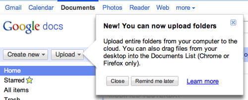 Upload folders to Google Docs