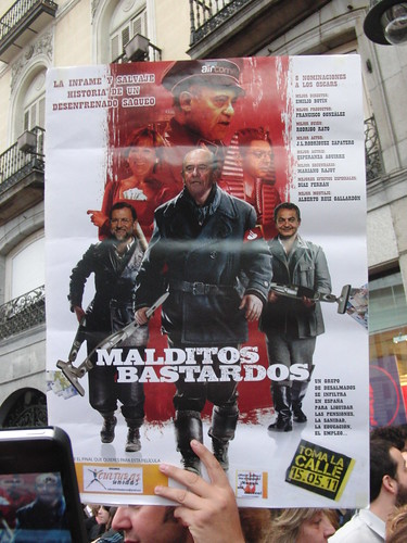 Parodia de cartel de la peli "Malditos bastardos" con Botín, Rajoy, ZP Aguirre y Gallardón