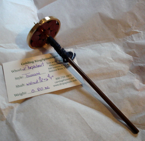 Ring spindle spinning drop spindle purpleheart whorl walnut shaft