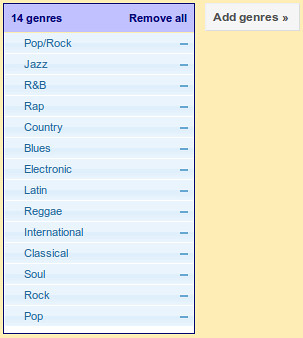 The allowed genre list