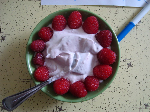 yoghurt and raspberries for breakfast