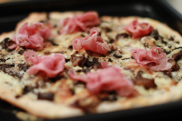 Truffle Paste, Mixed Mushrooms & Prosciutto Pizza