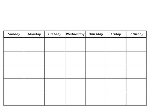 Download Blank 5 Day Monthly Calendar Template Free