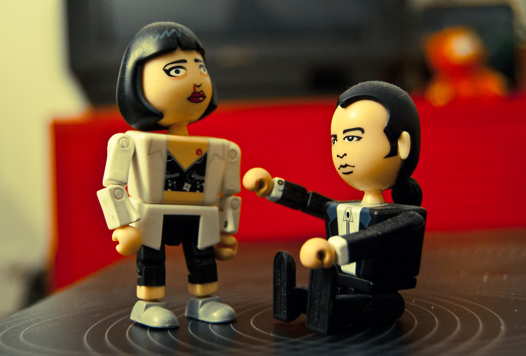 I believe these toys are called Kubrick's. These are Mia and Vincent from Pulp Fiction