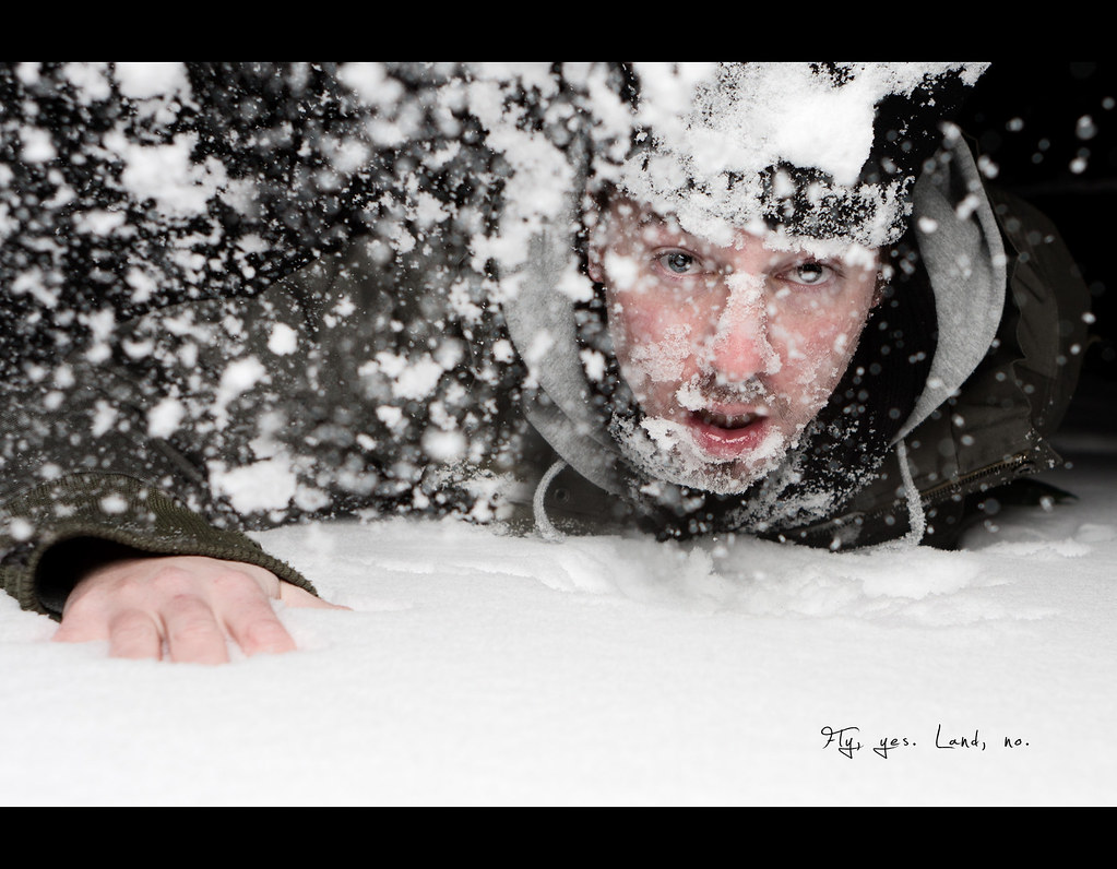 Day 120, 120/365, Project 365, Self Portrait, Strobist, snow, project365, fail, fall, land on face, land, fly, in the snow