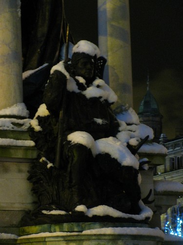 Snow covered Canadian Voyageuer Statue