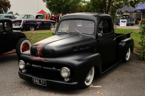 Awesome F1 kustom truck also in the background is a rare 53 Ford Customline
