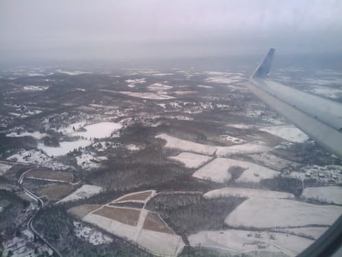 Flying over snowy upstate New York