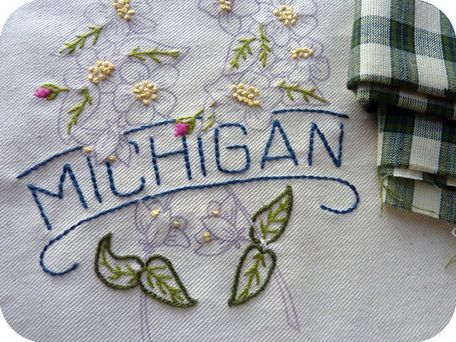 Michigan pillow embroidery