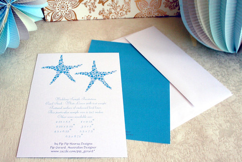 Pip Pip Hooray Starfish Wedding Sample printed on LINEN card paper type