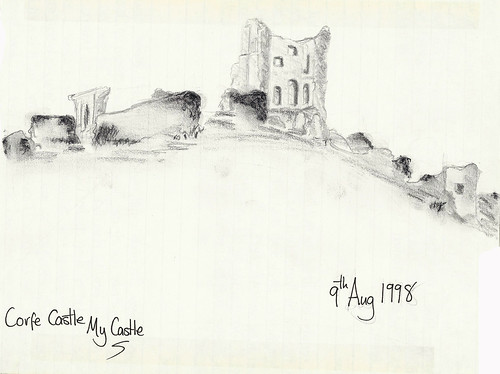 Corfe Castle Sketch - Copyright R.Weal 1998