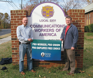 In Virginia, state Sierra Club Director Glen Besa, left, and CWA Local 2201 EVP Richard Hatch are working with officials in Charles City County, outside Richmond, to bring broadband to the rural, largely African-American community.
