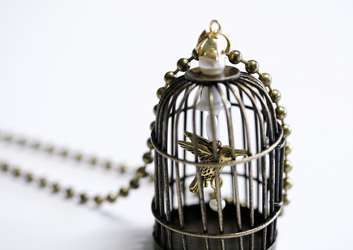 Custom Bird in a Cage Pendant Necklace