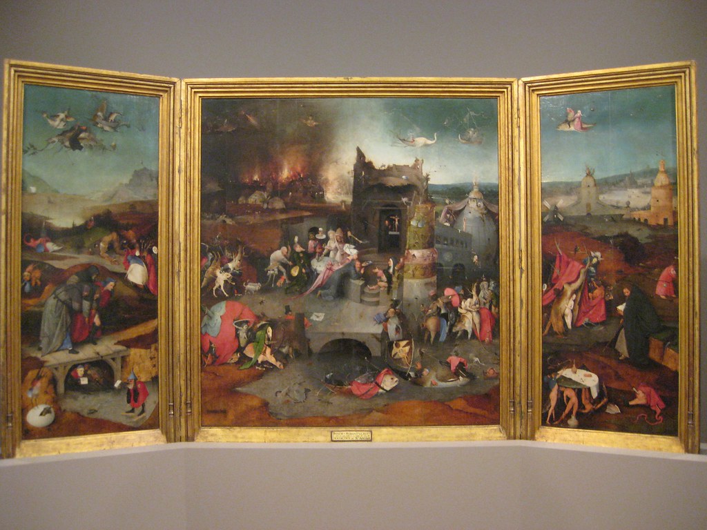 Hieronymus Bosch (Flemish, 1450-1516) Triptych of the Temptations of St. Anthony Abbot with the Betrayal of Christ and the Way to Calvary (c. 1500) Oil on panel. Museum of Ancient Art, Lisbon.
