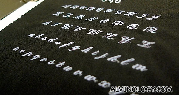 Different font types to choose from for the embroidery