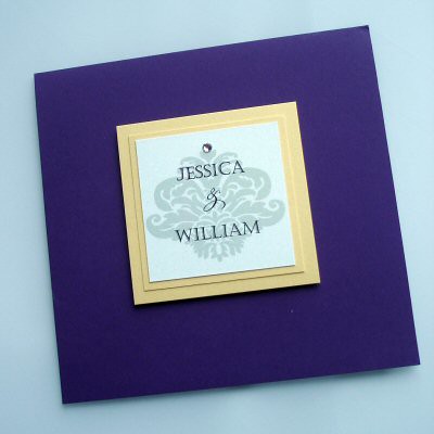 Purple and yellow wedding invitation by Millie and Me