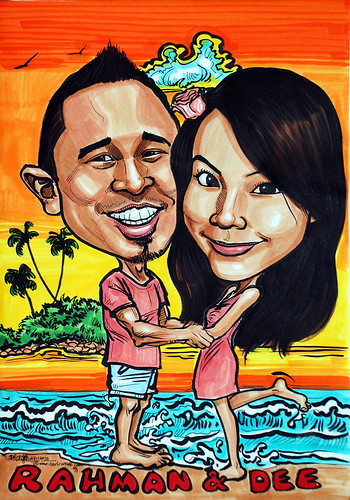 couple caricatures @ Sentosa beach